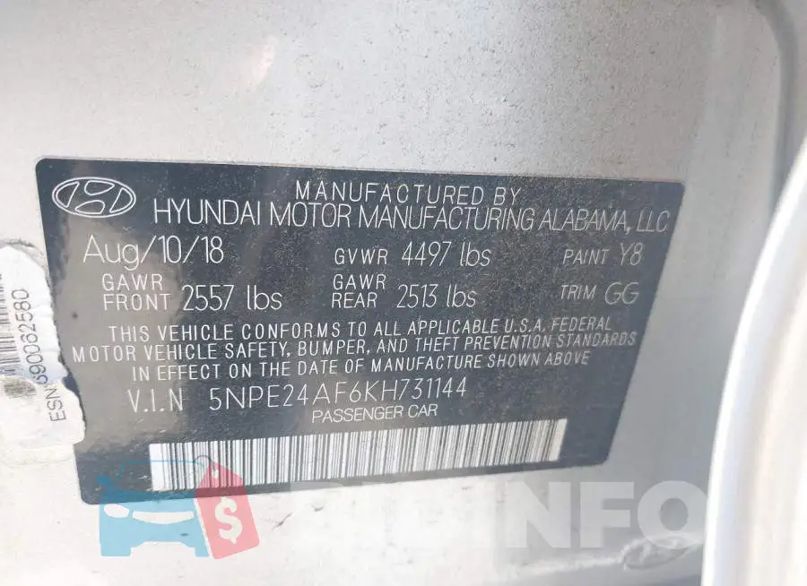 5NPE24AF6KH731144 Photo# 9