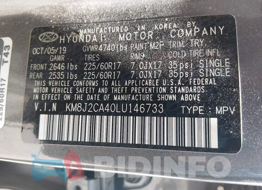 KM8J2CA40LU146733 Photo# 9
