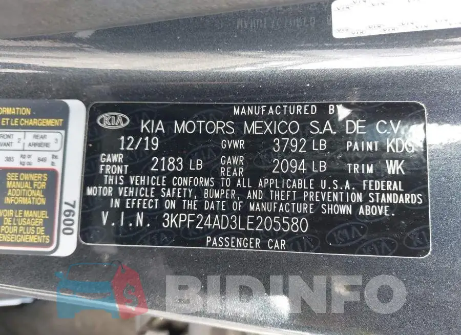 3KPF24AD3LE205580 Photo# 9