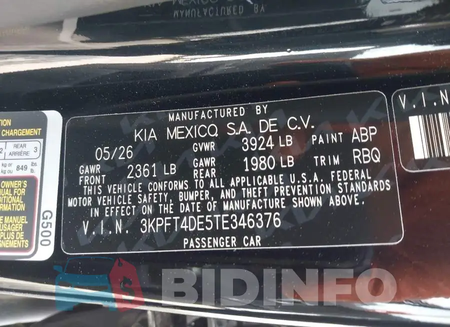 3KPFT4DE5TE346376 Photo# 9