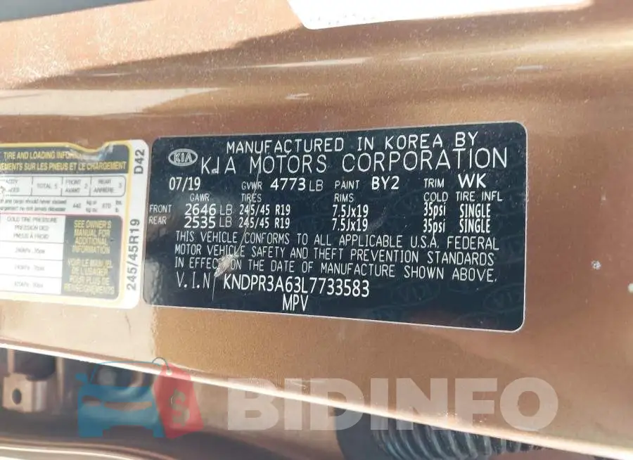 KNDPR3A63L7733583 Photo# 9