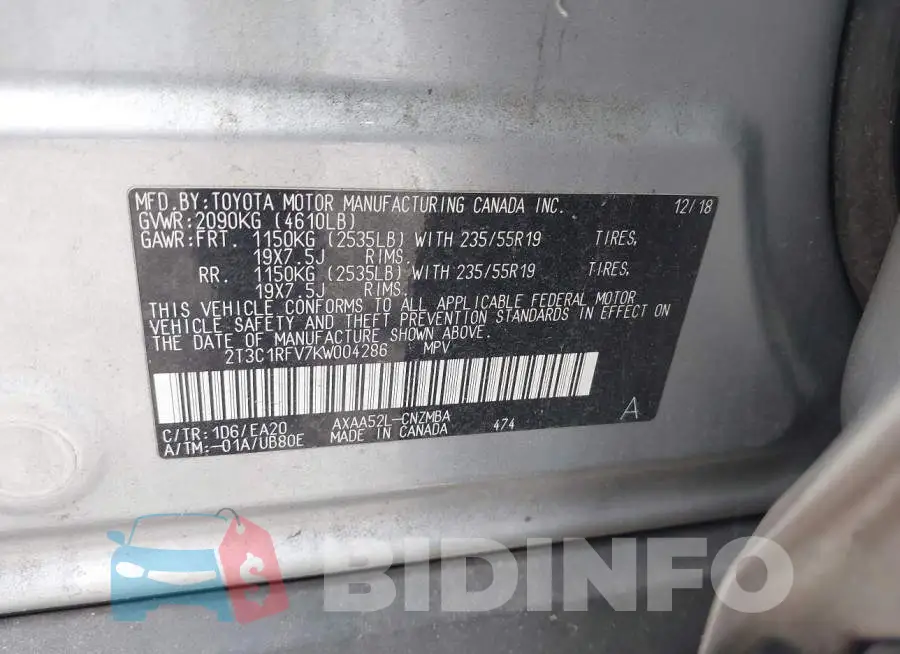 2T3C1RFV7KW004286 Photo# 9