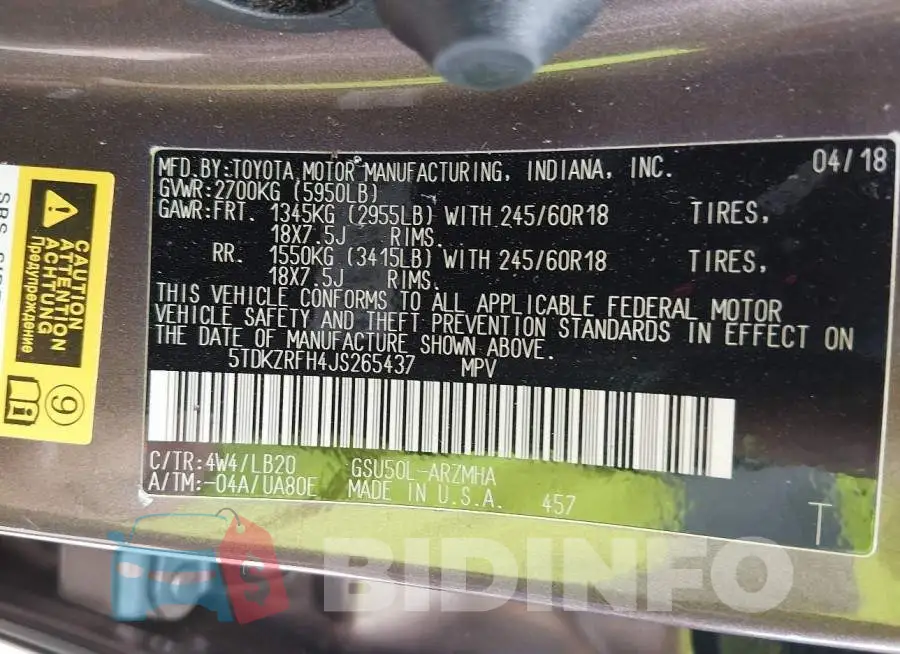 5TDKZRFH4JS265437 Photo# 9