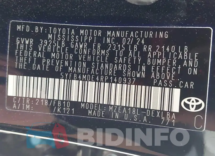 5YFB4MDE4RP140937 Photo# 9