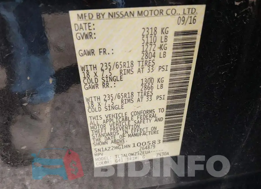 5N1AZ2MG1HN100583 Photo# 9
