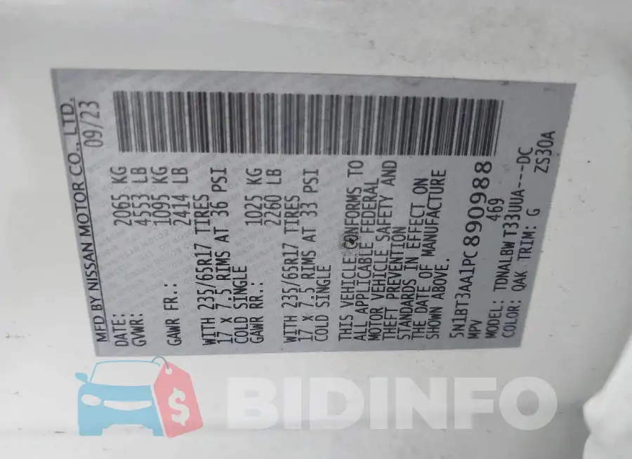 5N1BT3AA1PC890988 Photo# 9