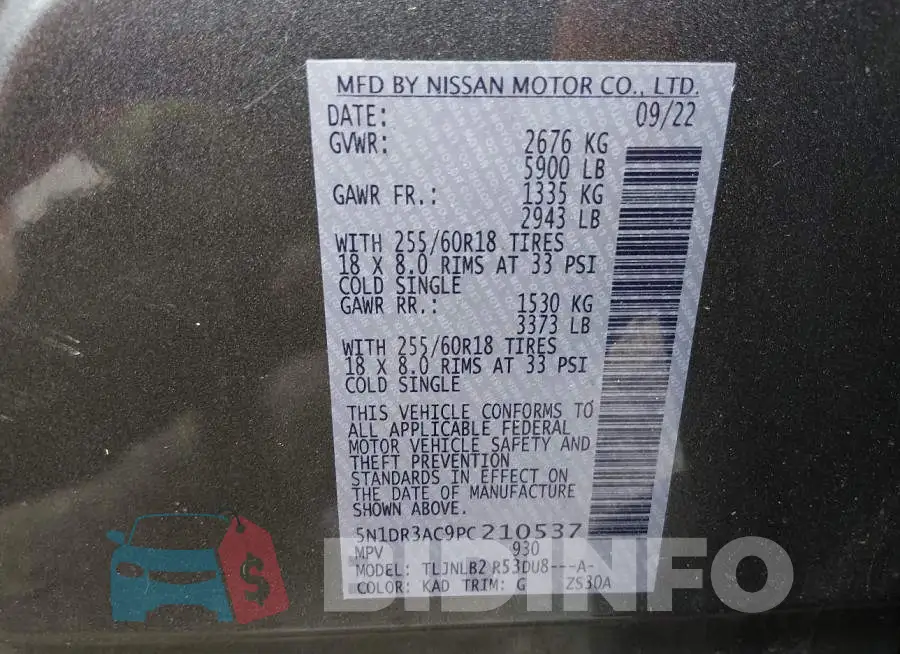 5N1DR3AC9PC210537 Photo# 9