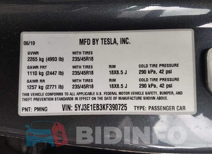 5YJ3E1EB3KF390725 Photo# 9