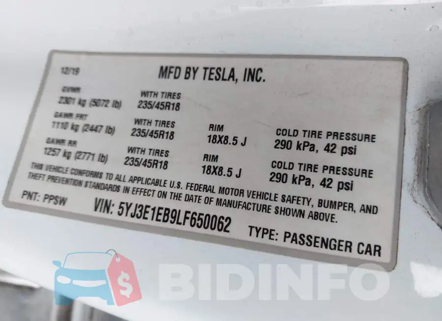 5YJ3E1EB9LF650062 Photo# 9