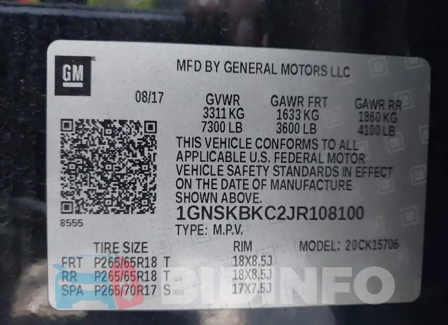 1GNSKBKC2JR108100 Photo# 9