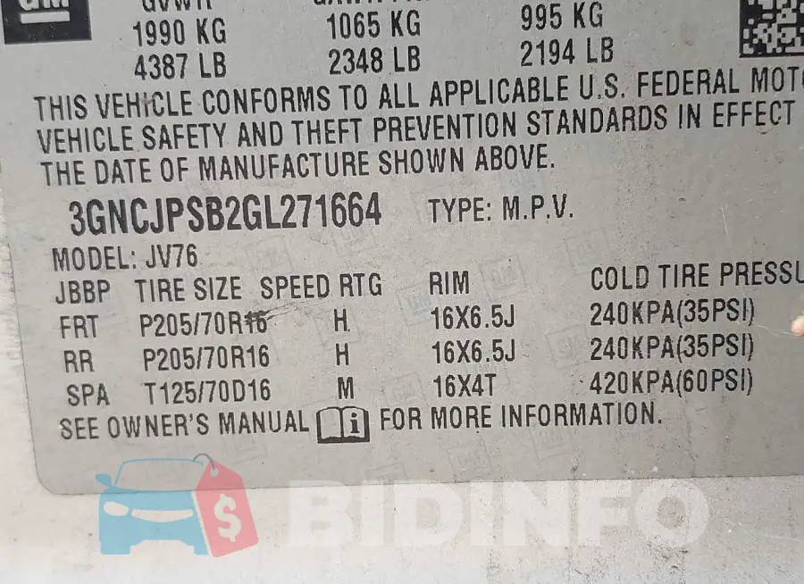 3GNCJPSB2GL271664 Photo# 9