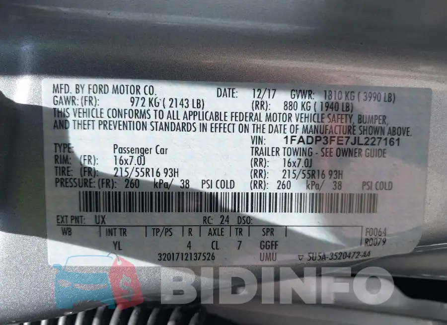 1FADP3FE7JL227161 Photo# 9