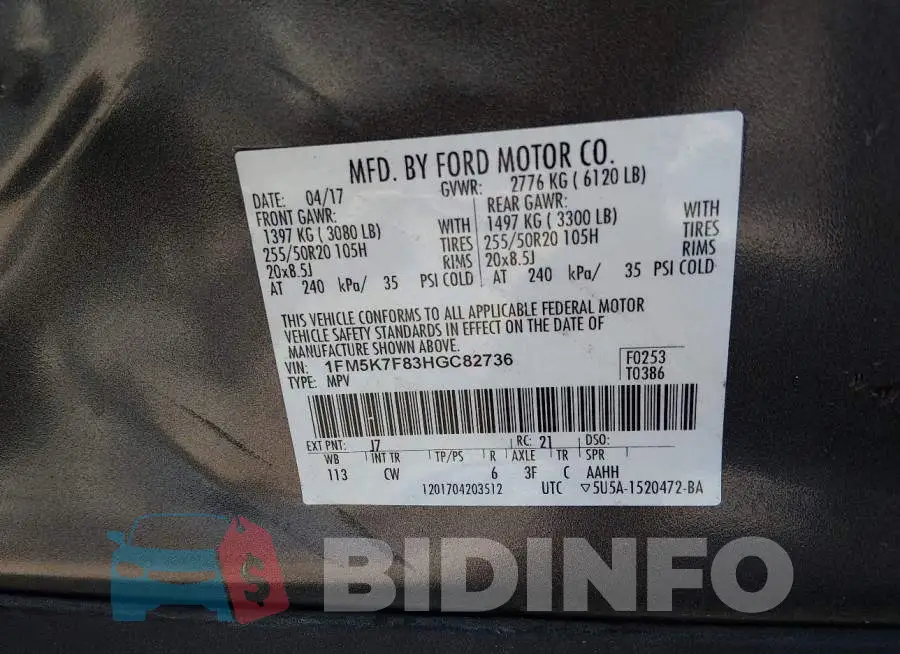 1FM5K7F83HGC82736 Photo# 9
