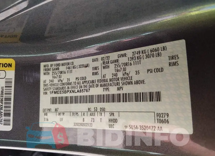 1FMEE5BPXNLA85767 Photo# 9