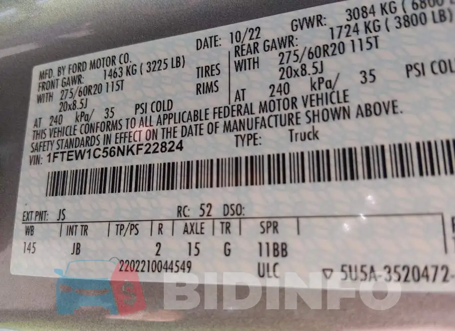 1FTEW1C56NKF22824 Photo# 9