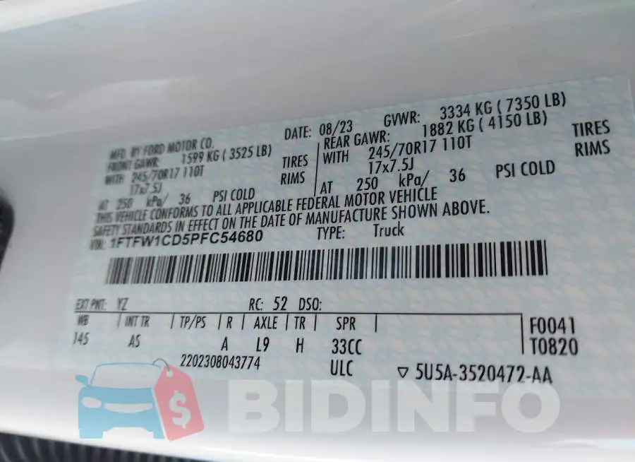 1FTFW1CD5PFC54680 Photo# 9