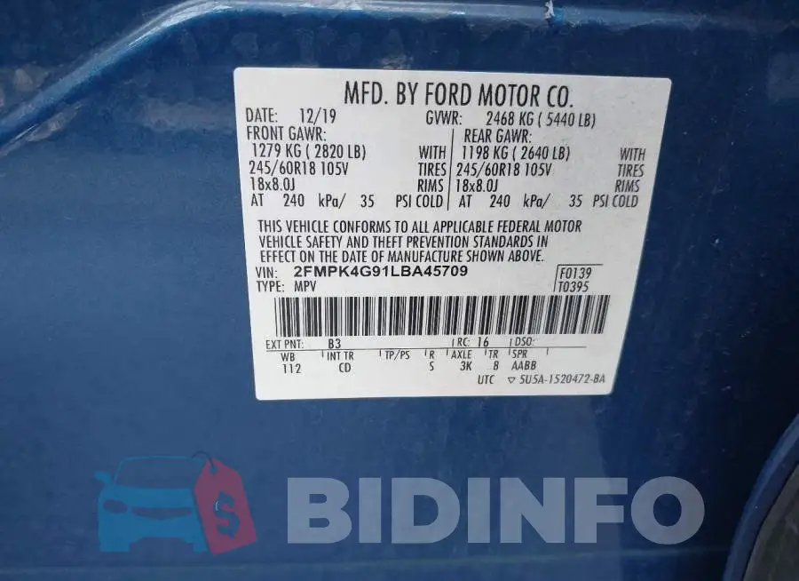 2FMPK4G91LBA45709 Photo# 9