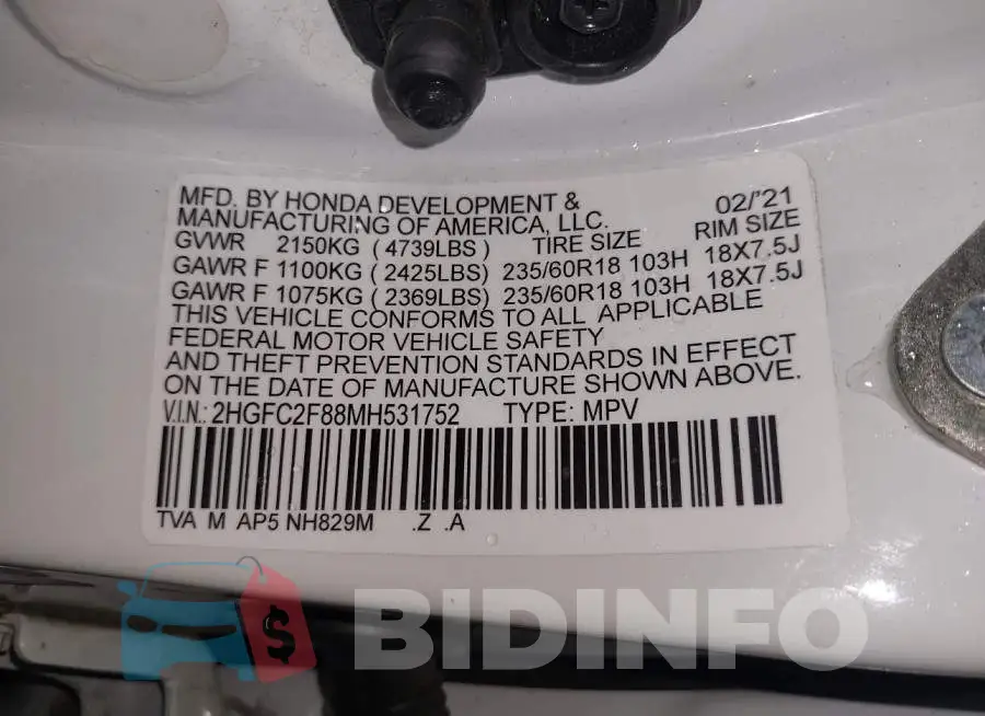 2HGFC2F88MH531752 Photo# 9