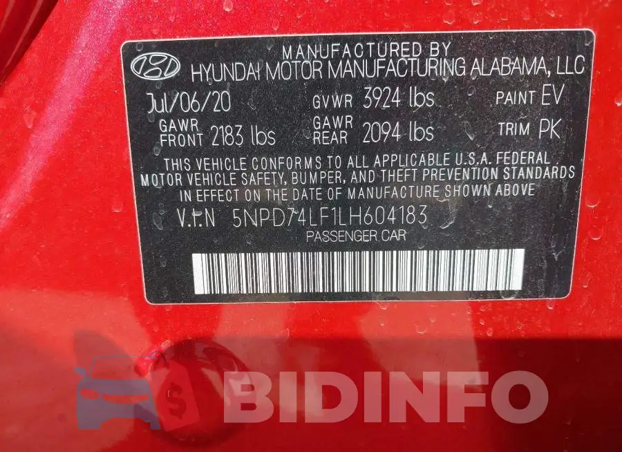 5NPD74LF1LH604183 Photo# 9