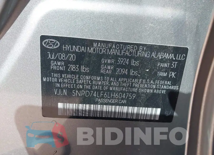 5NPD74LF6LH604759 Photo# 9