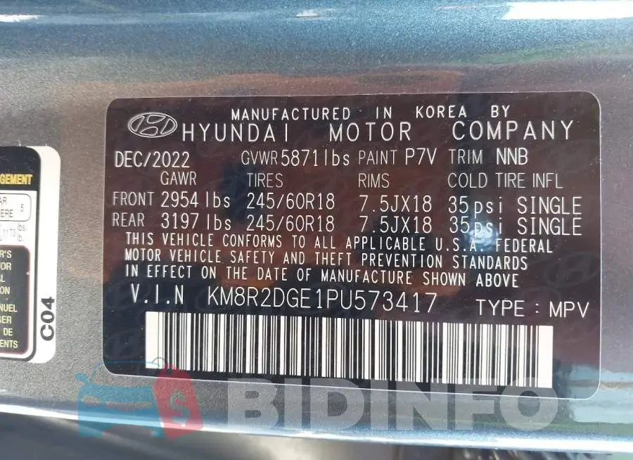 KM8R2DGE1PU573417 Photo# 9