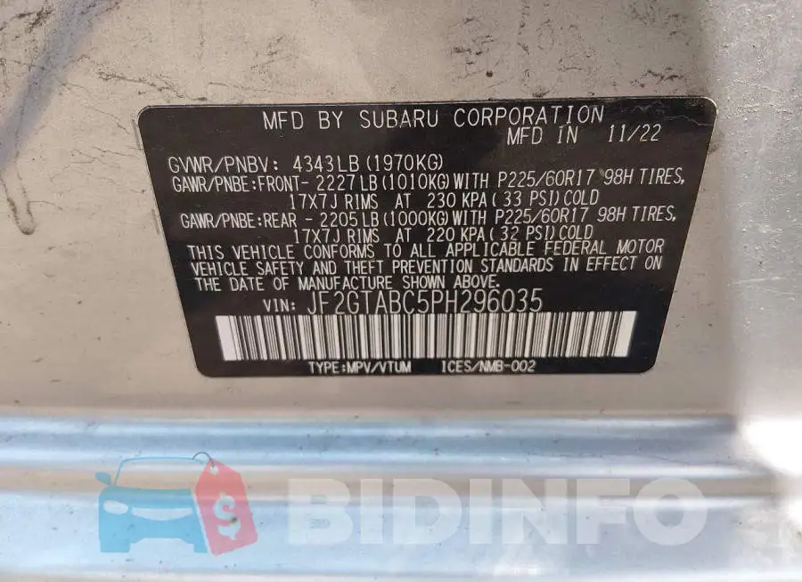 JF2GTABC5PH296035 Photo# 9