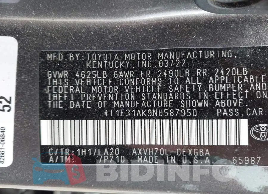 4T1F31AK9NU587950 Photo# 9