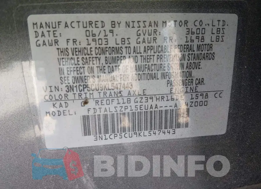 3N1CP5CU9KL547443 Photo# 9