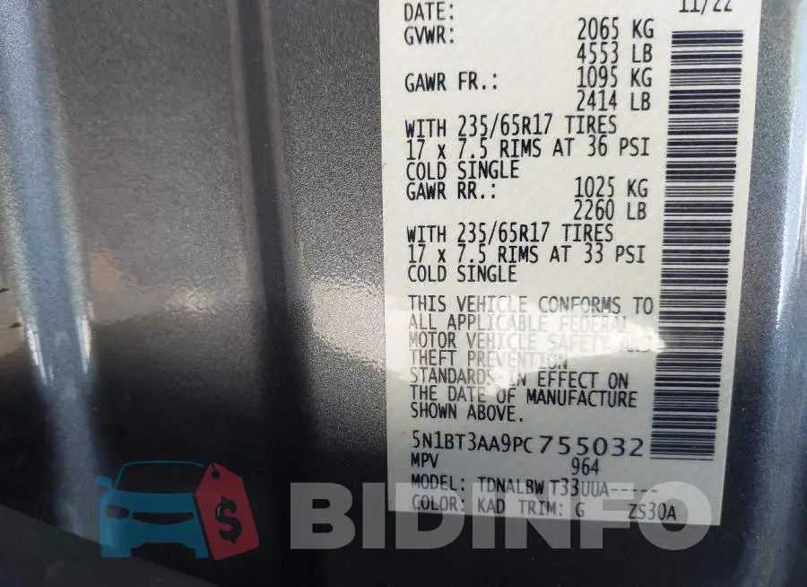 5N1BT3AA9PC755032 Photo# 9