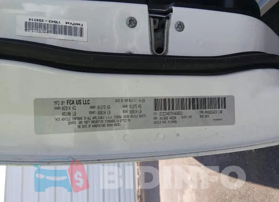 2C3CDXBG7KH636521 Photo# 9