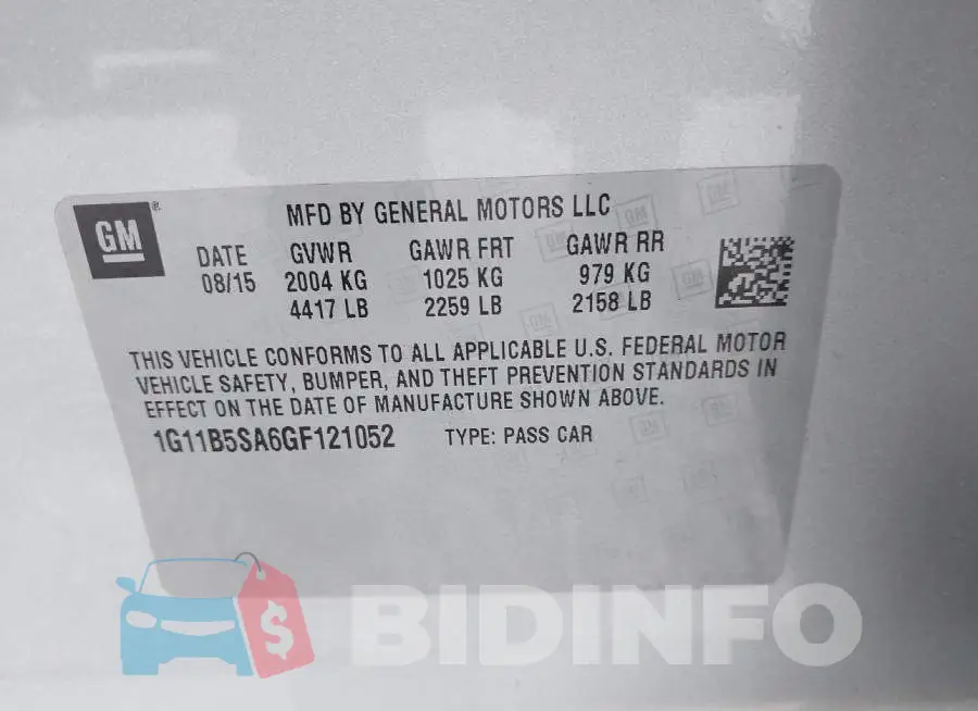 1G11B5SA6GF121052 Photo# 9