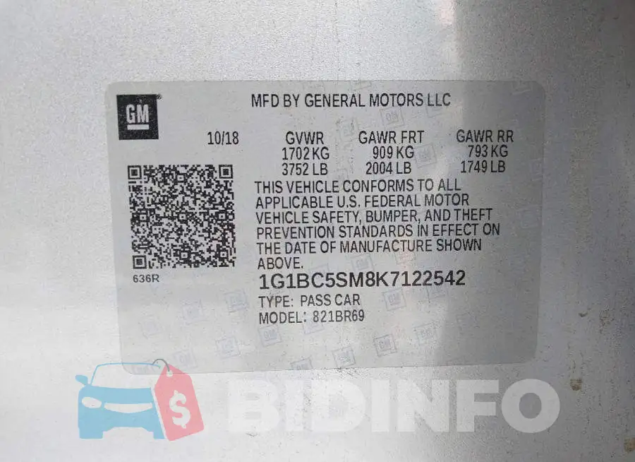 1G1BC5SM8K7122542 Photo# 9