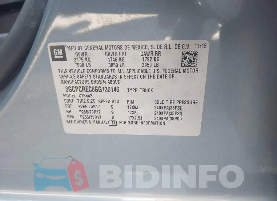 3GCPCREC6GG135146 Photo# 9