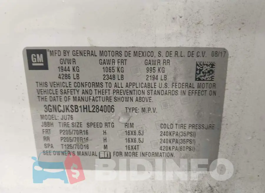 3GNCJKSB1HL284006 Photo# 9