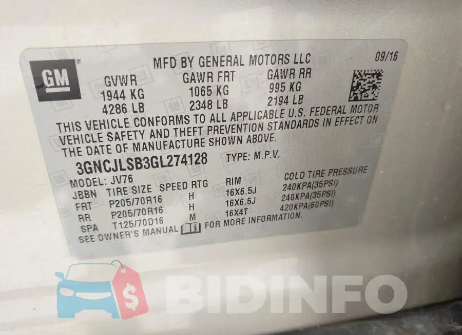 3GNCJLSB3GL274128 Photo# 9
