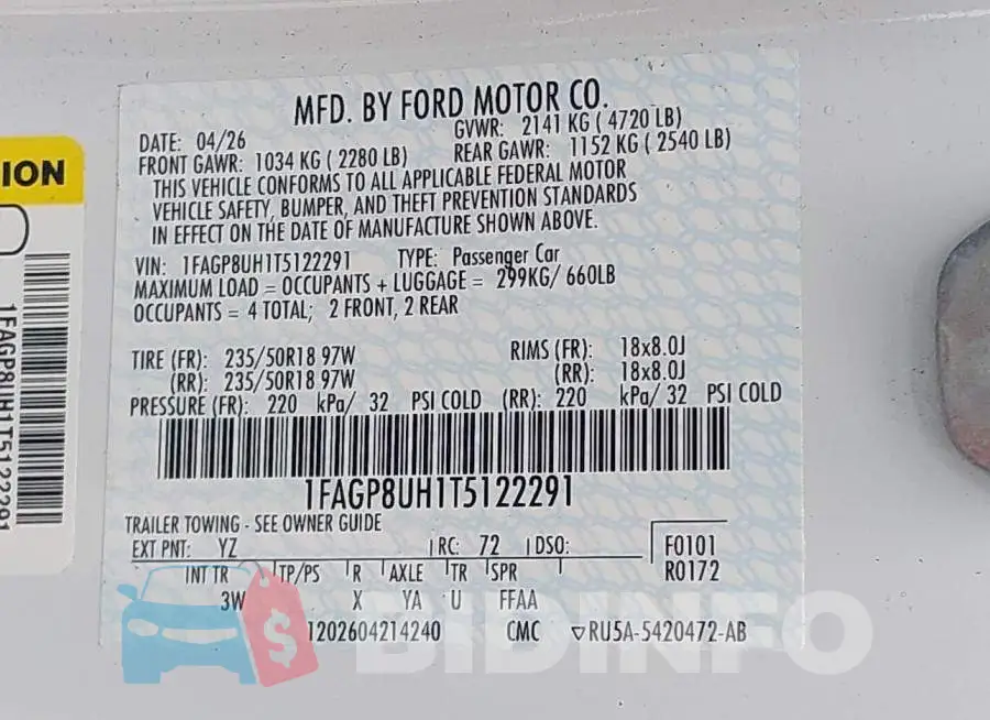 1FAGP8UH1T5122291 Photo# 9