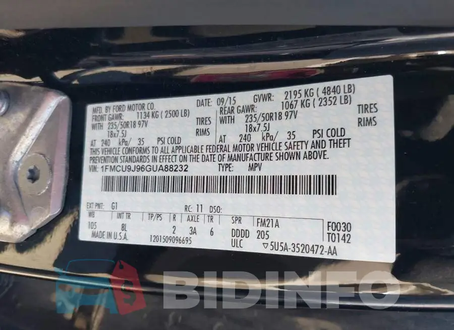 1FMCU9J96GUA88232 Photo# 9