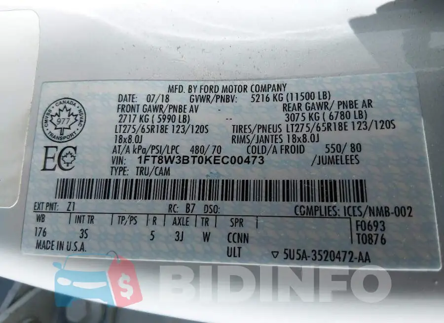 1FT8W3BT0KEC00473 Photo# 8