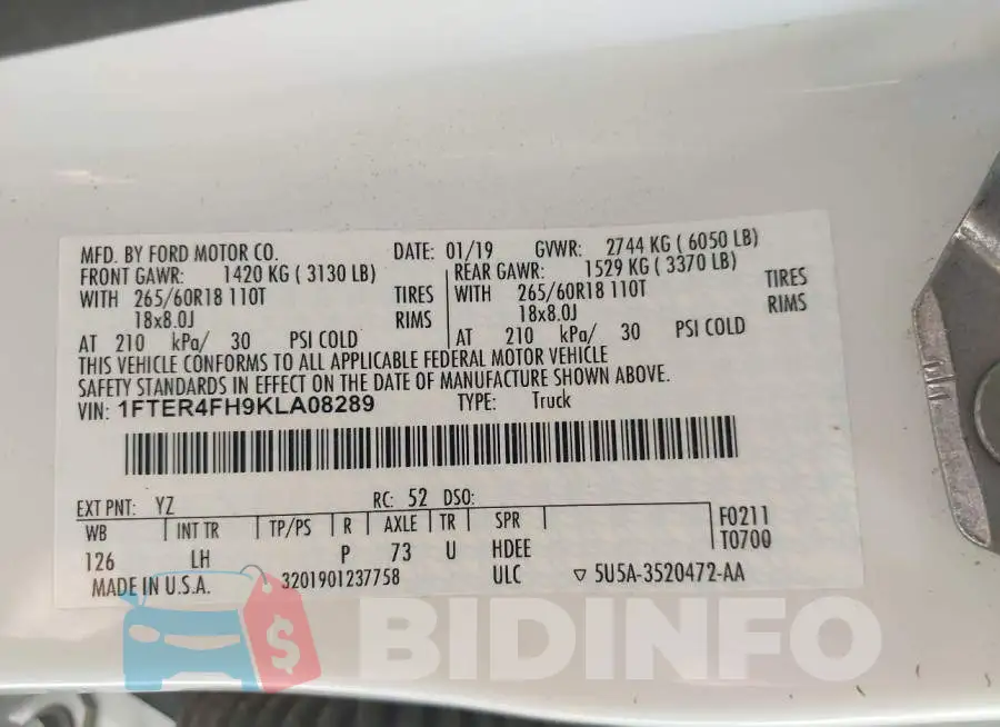 1FTER4FH9KLA08289 Photo# 9