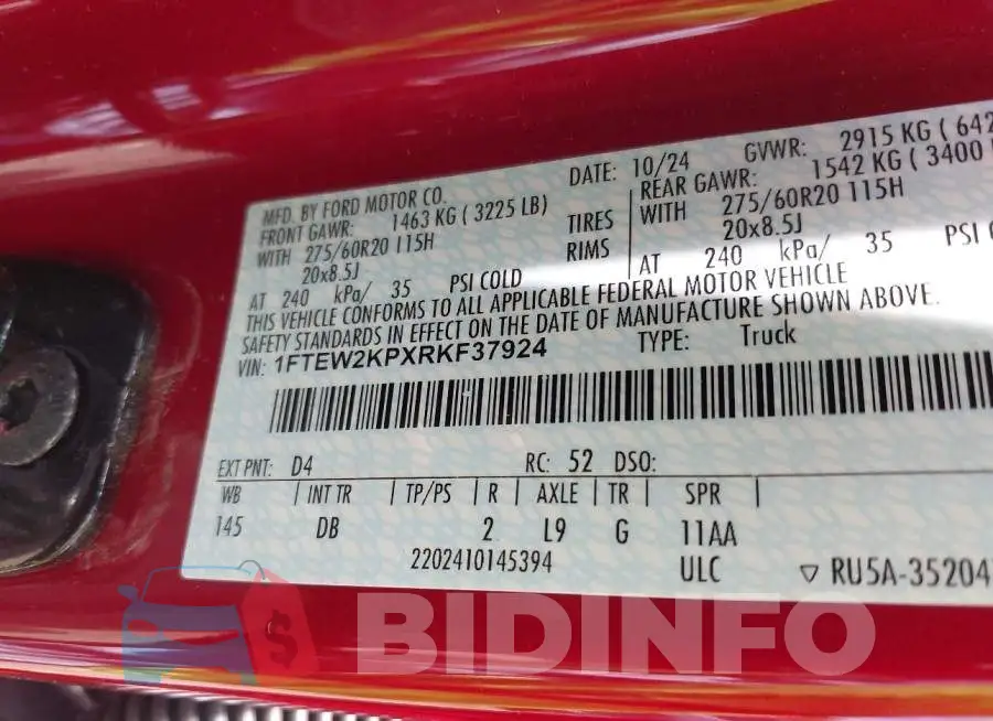 1FTEW2KPXRKF37924 Photo# 9