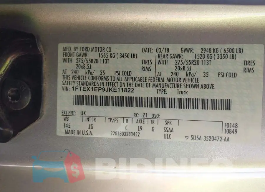 1FTEX1EP9JKE11822 Photo# 9