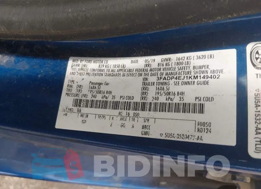 3FADP4EJ1KM149402 Photo# 9