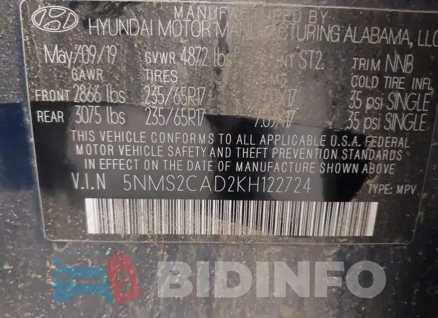 5NMS2CAD2KH122724 Photo# 9