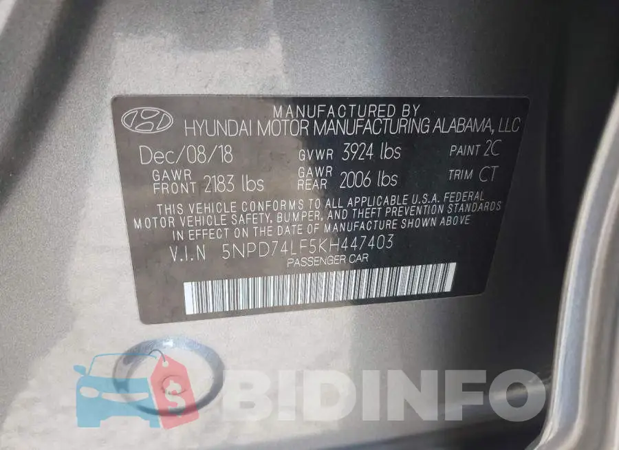 5NPD74LF5KH447403 Photo# 9