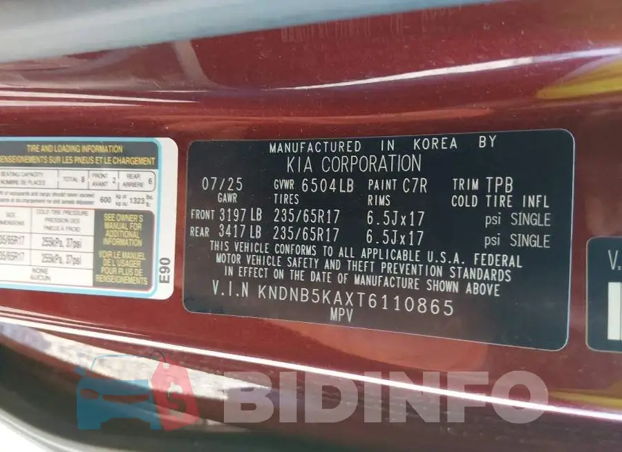 KNDNB5KAXT6110865 Photo# 9