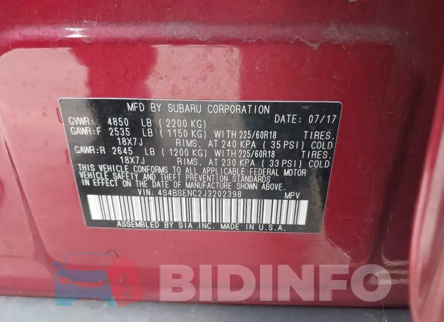 4S4BSENC2J3202398 Photo# 9