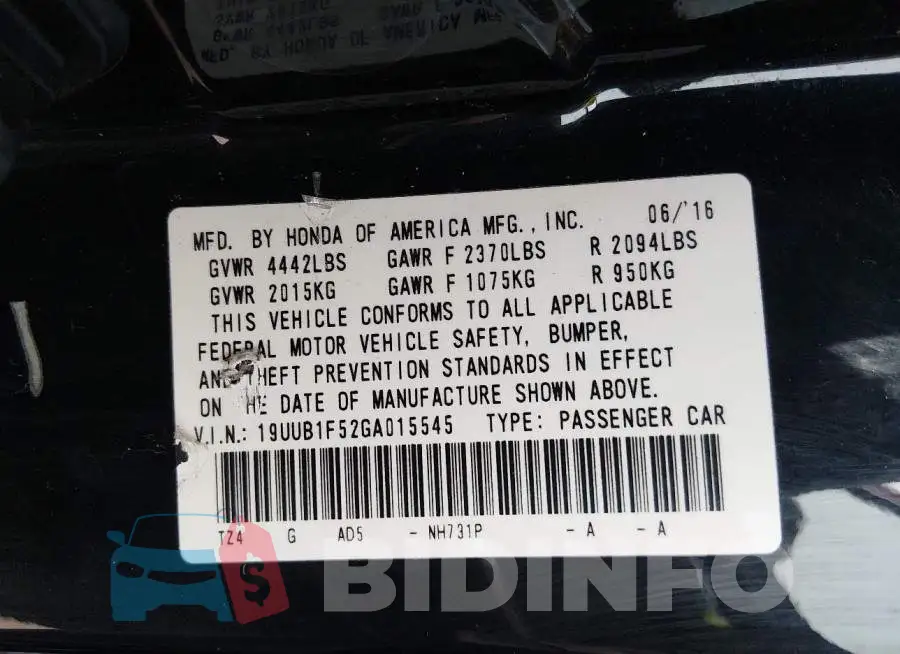 19UUB1F52GA015545 Photo# 9