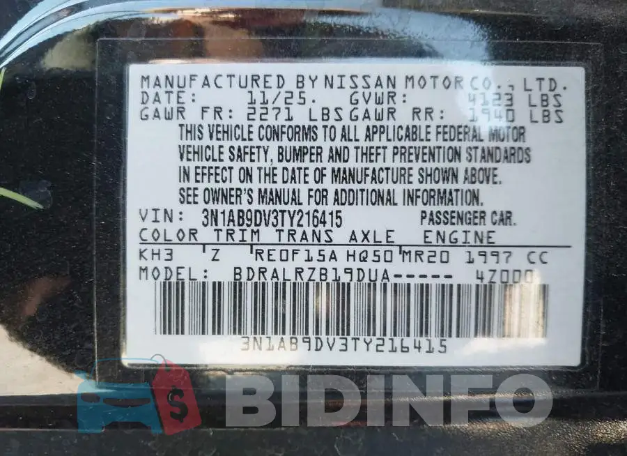 3N1AB9DV3TY216415 Photo# 9