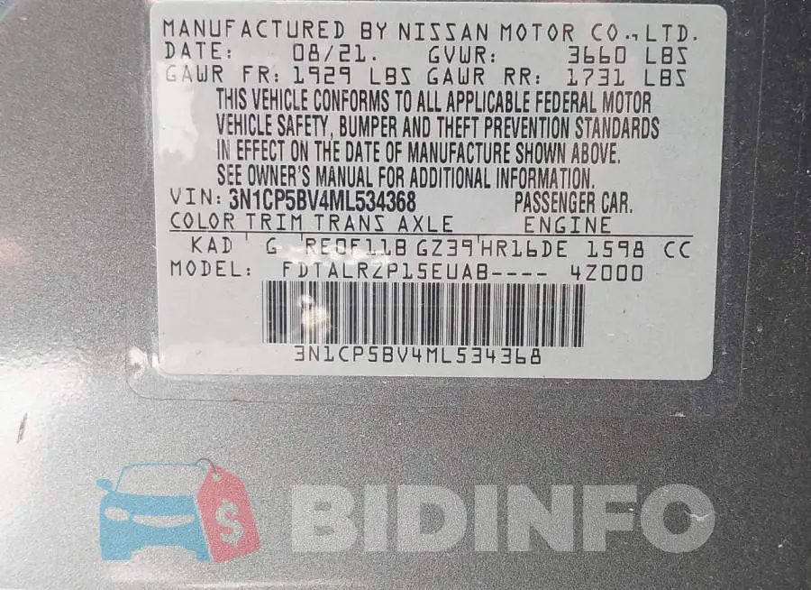 3N1CP5BV4ML534368 Photo# 9