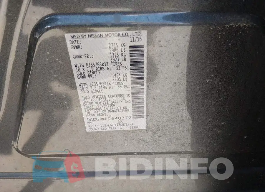 5N1DR2MN4HC640372 Photo# 9